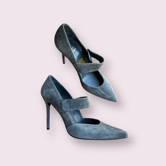 Stuart Weitzman Stiletto Pointed Toe Grey Suede Heels Pumps Sz 7.5 - Picture 8 of 13